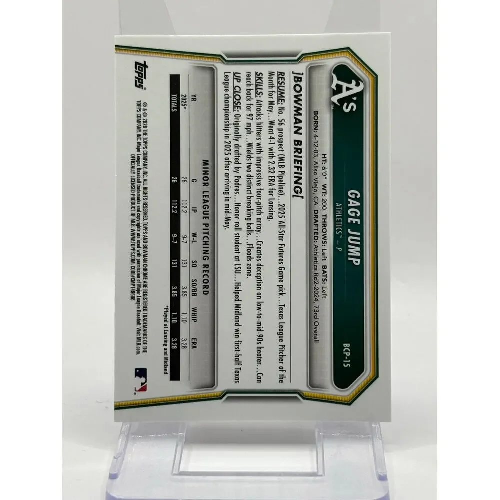 2026 Bowman Gage Jump 1st Bowman Mojo Refractor Oakland Athletics Prospect